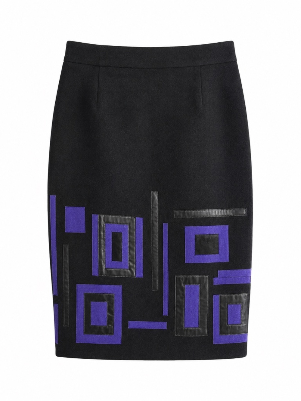 Carlisle Pencil Skirt Wool Cashmere Womens US 0 Black Purple Geometric Slit